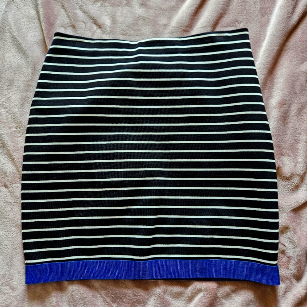 Ann Taylor Striped Black and Blue Women's Skirt | Size 4